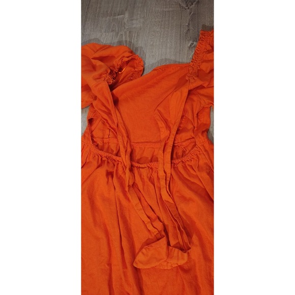 Who What Wear Orange Off Shoulder Puff‎ Sleeve Sundress Linen Blend Elastic Tie - Picture 5 of 12